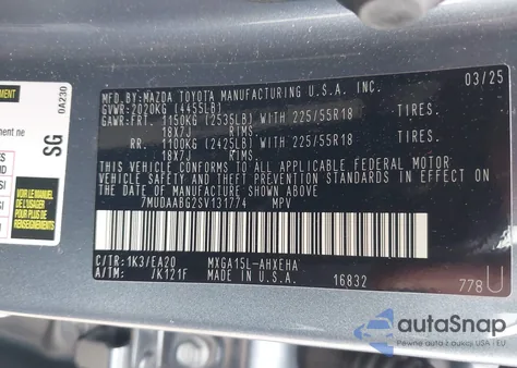 2025 Toyota Corolla Cross Xle z USA, uszkodzony, nr VIN 7MUDAABG2SV131774